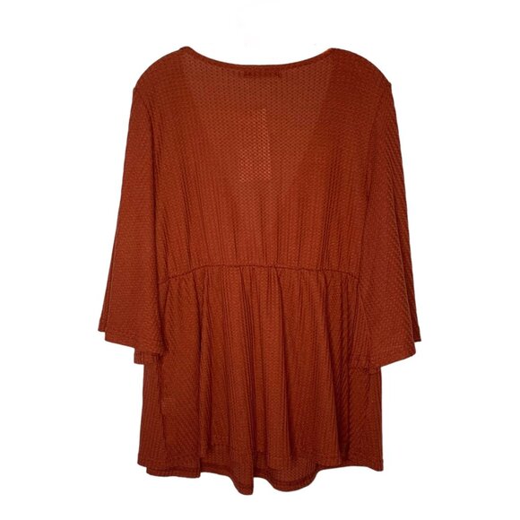 BLOOMCHIC Rust Orange Waffle Knit Flutter Sleeve Peplum Knit Top NWT Size 18-20 - Picture 8 of 9